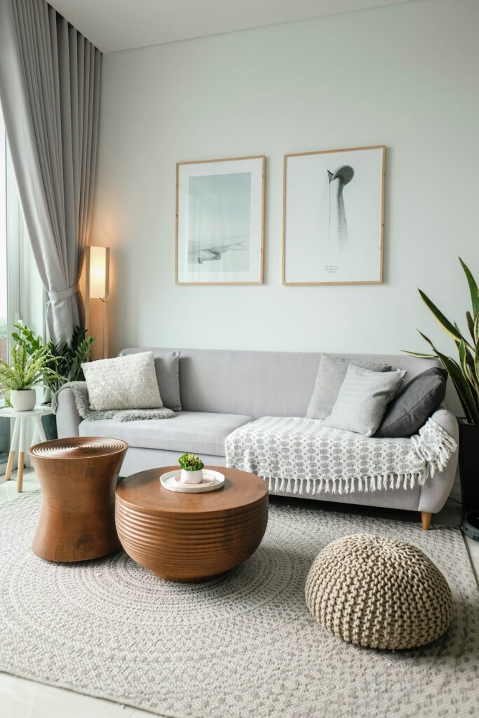 Restored living room after water damage repair